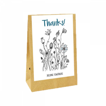 Thanks (Kraftzak met getekende bloemen)
